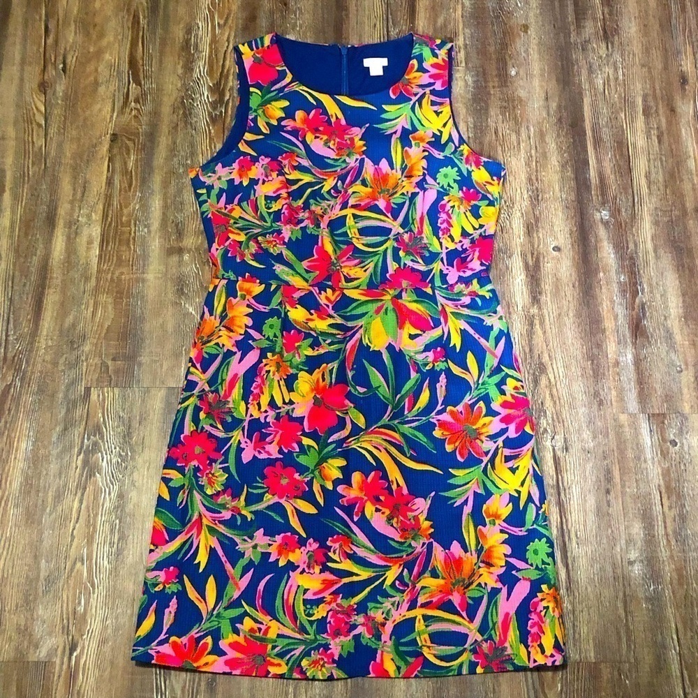 J. Crew Dress Women's 8 Tropical Pleated Floral Colorful Sleeveless Preppy